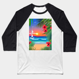 Tropical Sunset Beach Scene Baseball T-Shirt